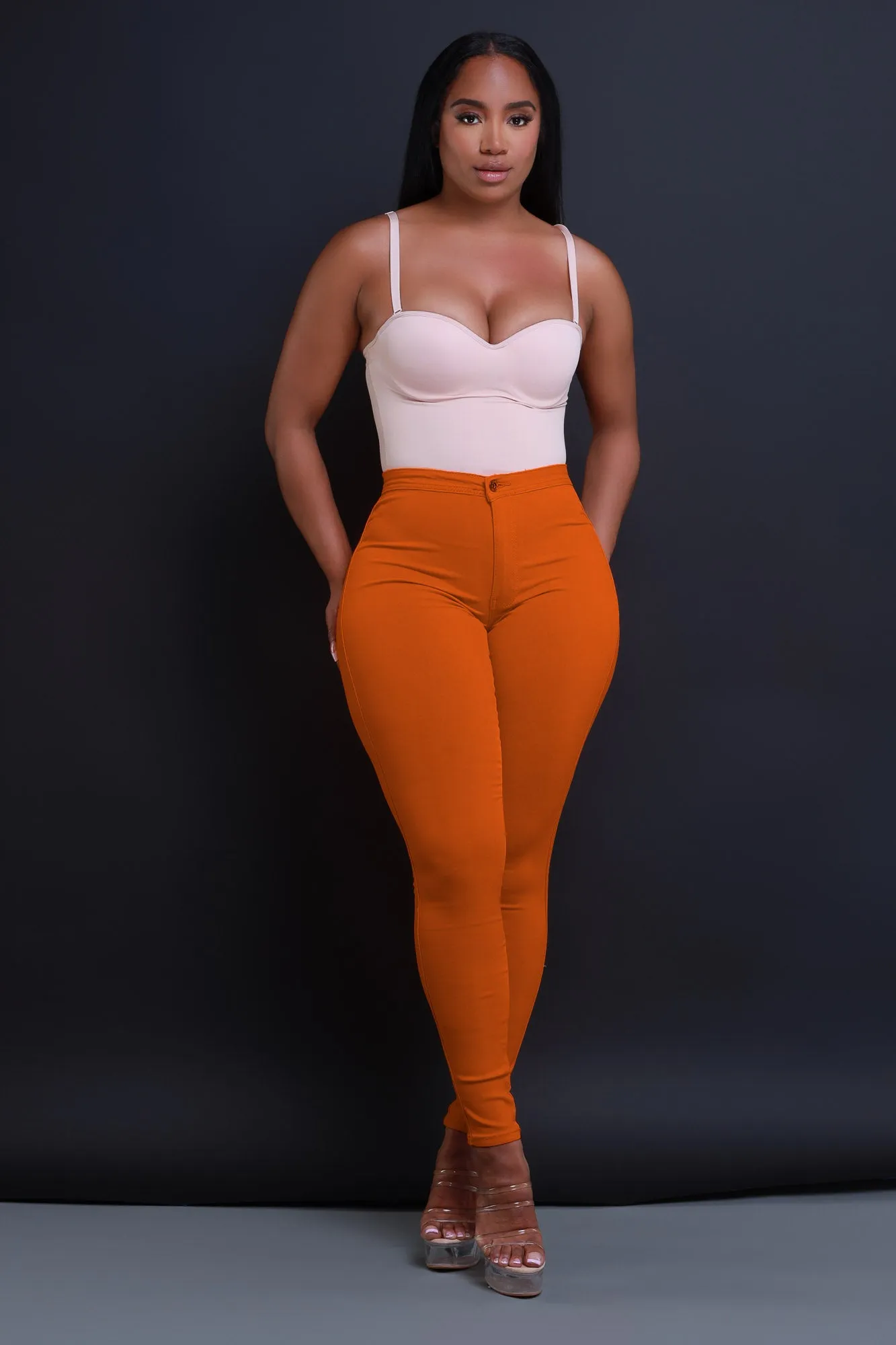$15.99 Super Swank High Waist Stretchy Jeans - Rust
