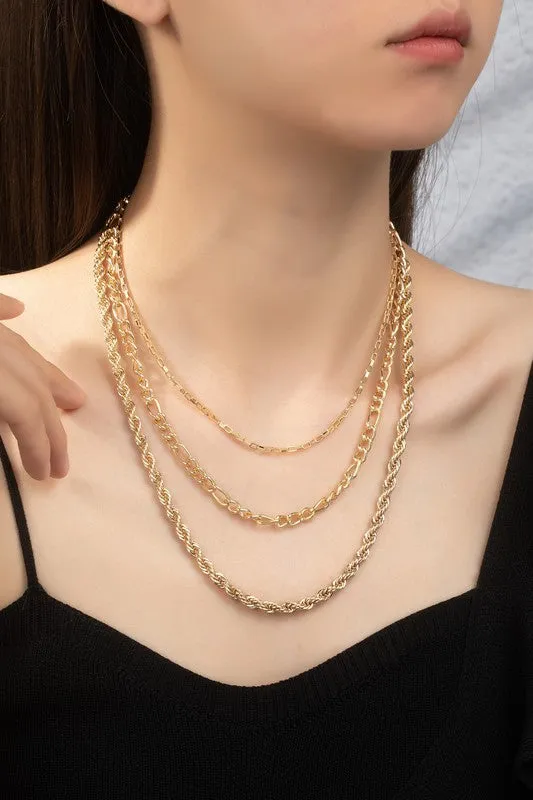 3 Layer Mixed Chain Necklace