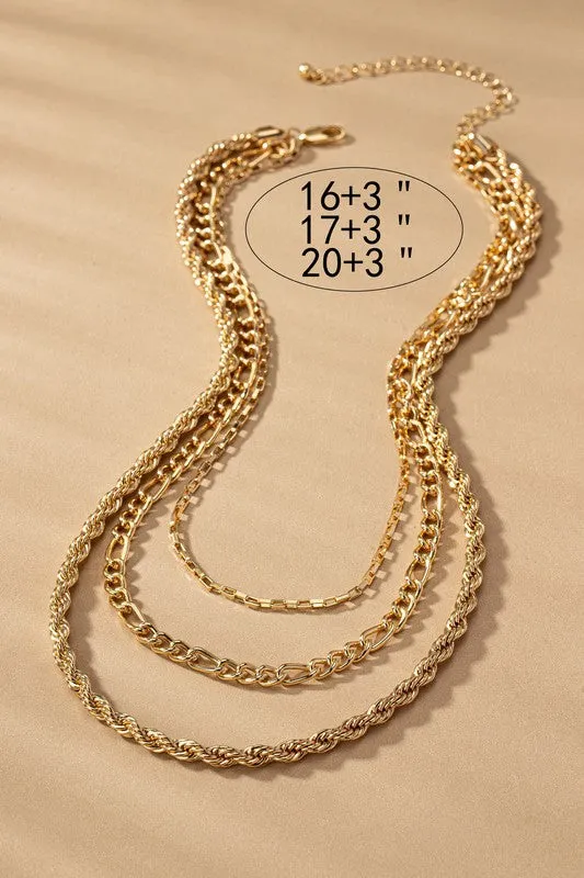 3 Layer Mixed Chain Necklace