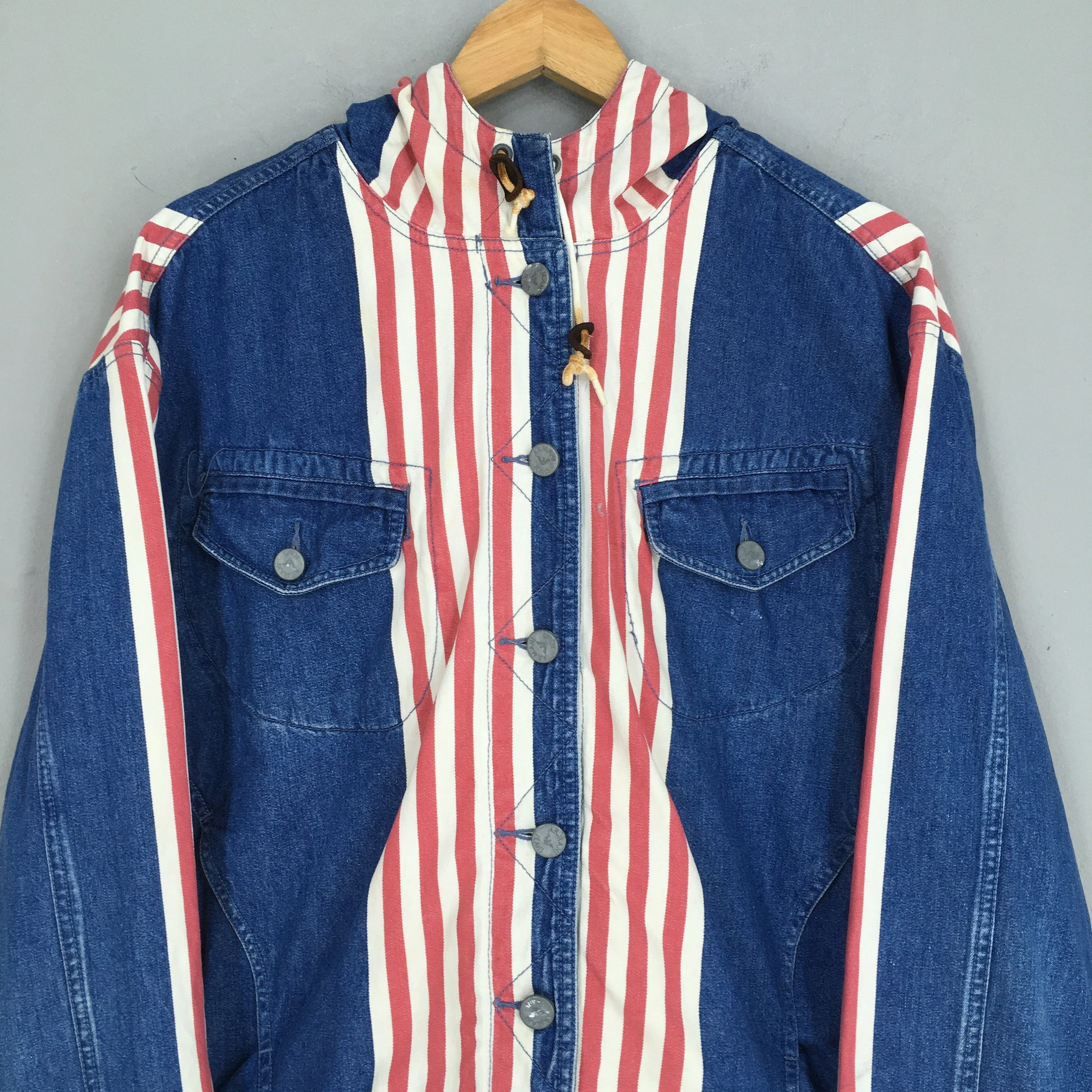 Armani Jeans Denim Trucker Jacket Hoodie Large