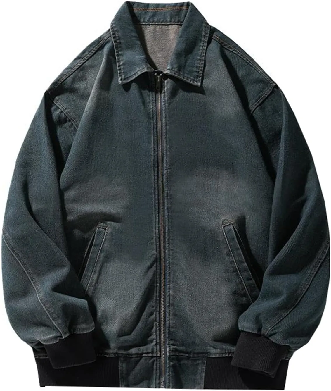 Aviator Style Denim Jacket Functional Workwear Loose Coat