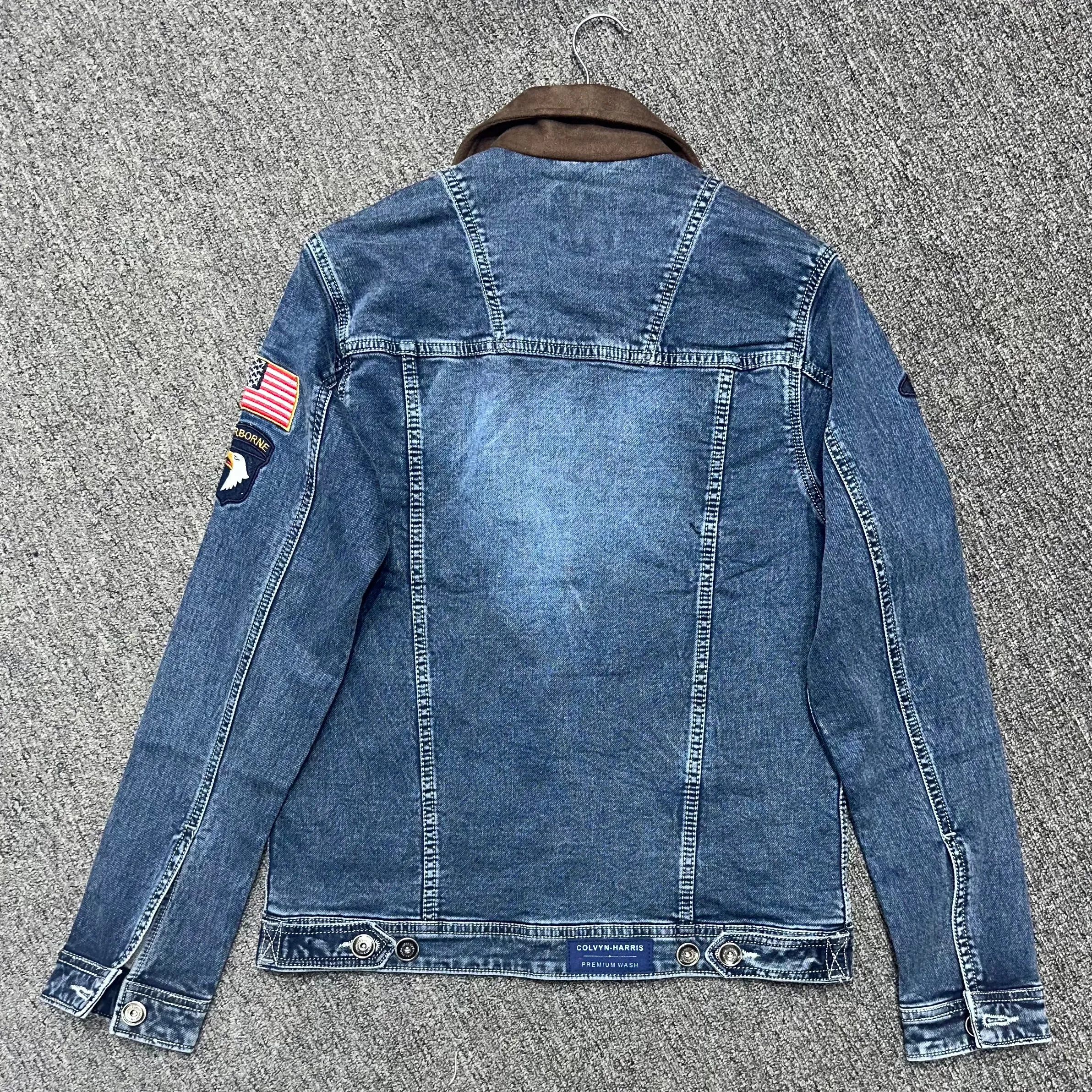 Bata Washed Rugged Washed Denim Cotton Knit Jacket for Men with Embroidery Patch & Suede Leather Collar