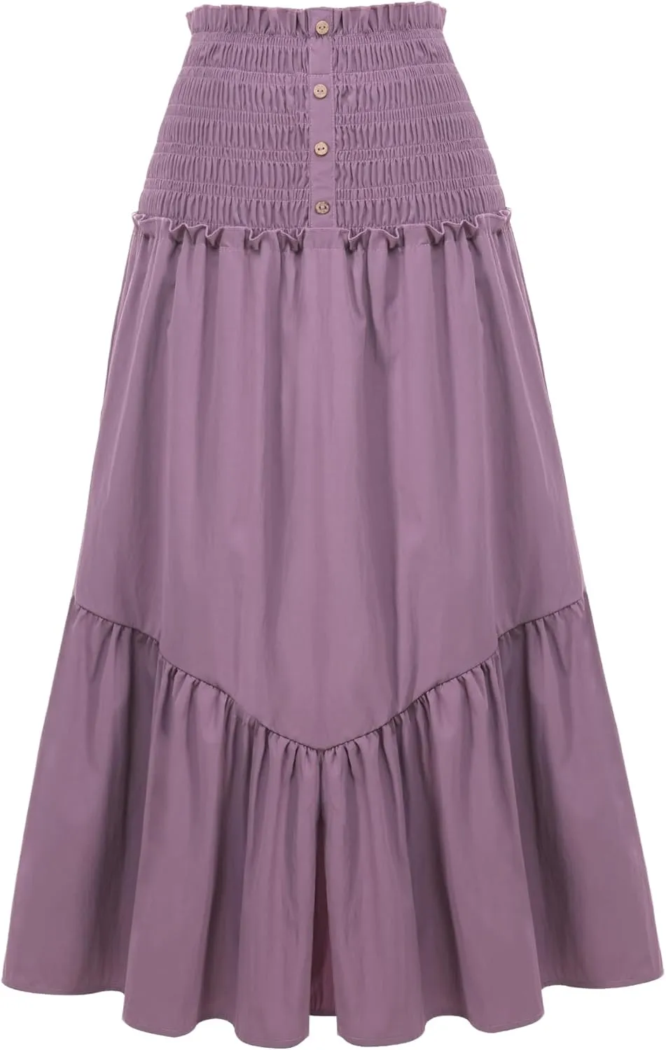 BeryLove Women’s Summer Boho Flowy Tiered A-Line Midi Skirt 2025 Fashion Elastic Waist Pleated Long Beach Skirt