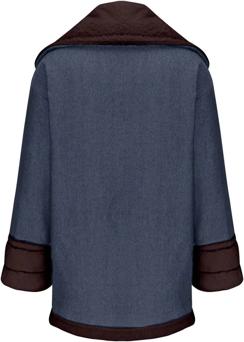 Binmer Winter Denim Coats for Women Vintage Western Fleece Lined Sherpa Jean Jackets Cold Weather Warm Outerwear with Pockets