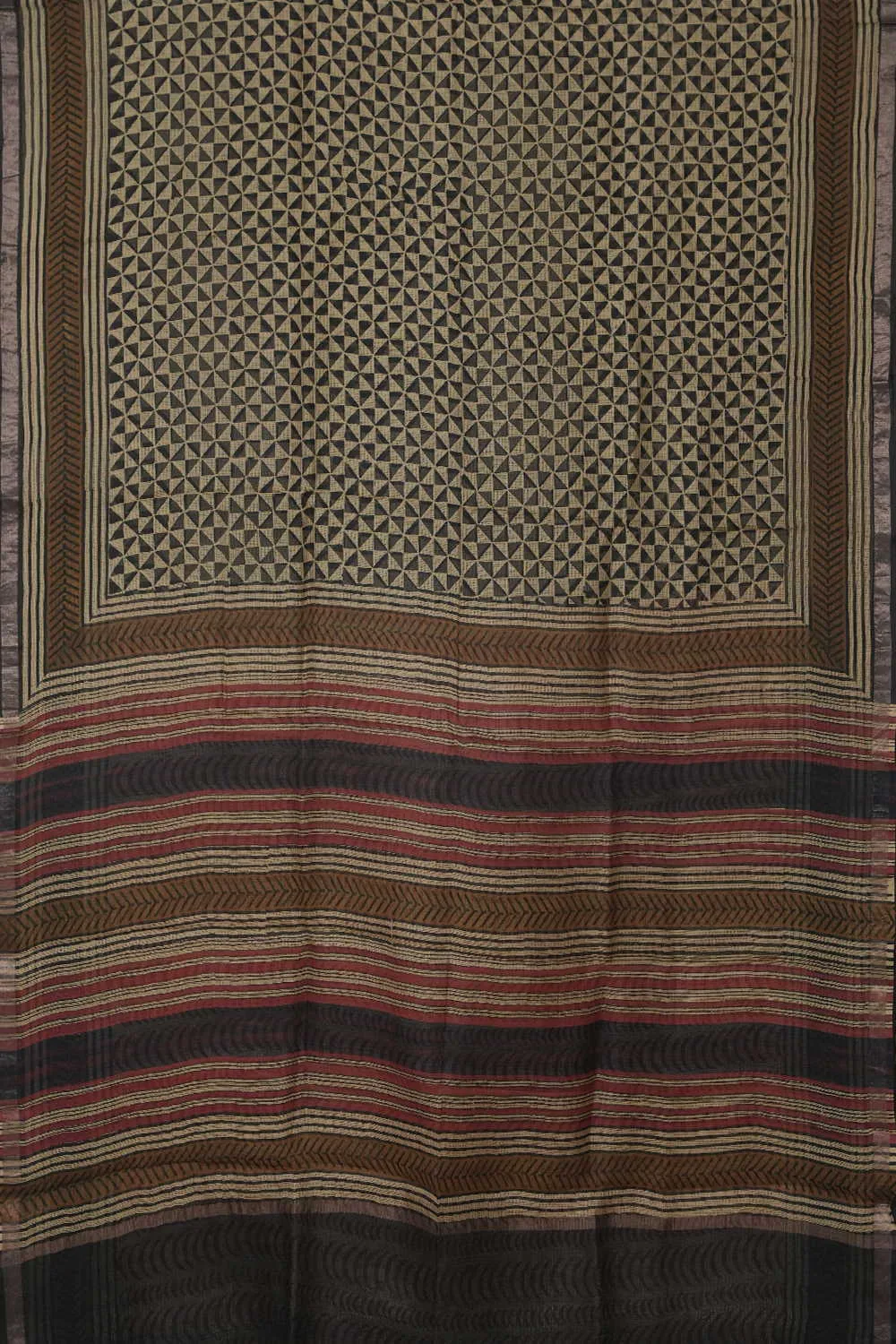 Black Patterns on Cream Block Printed Kota Silk saree