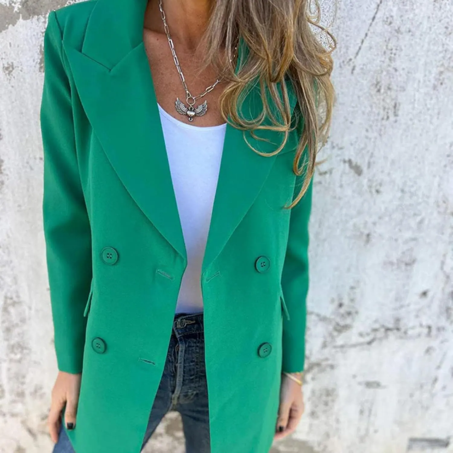 Blazers for Women Business Casual Double Breasted Oversized Suit Jackets Long Sleeve Notched Lapel Solid Color Blazer