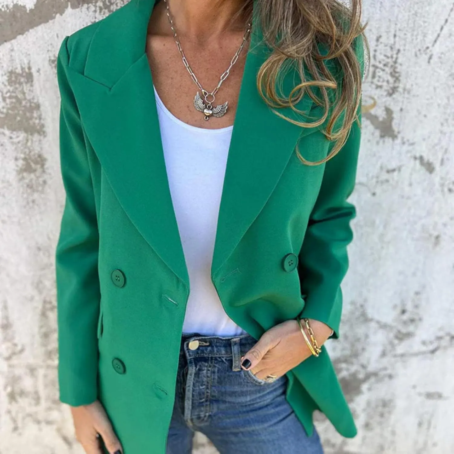 Blazers for Women Business Casual Double Breasted Oversized Suit Jackets Long Sleeve Notched Lapel Solid Color Blazer
