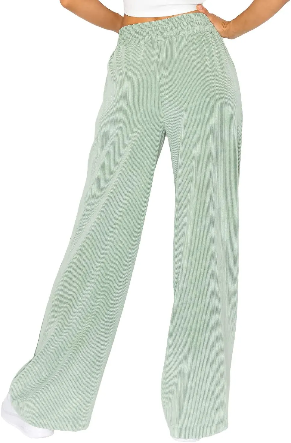 Cali1850 Women’s Casual Corduroy Pants – Elastic Waistband Soft Trousers with Pockets