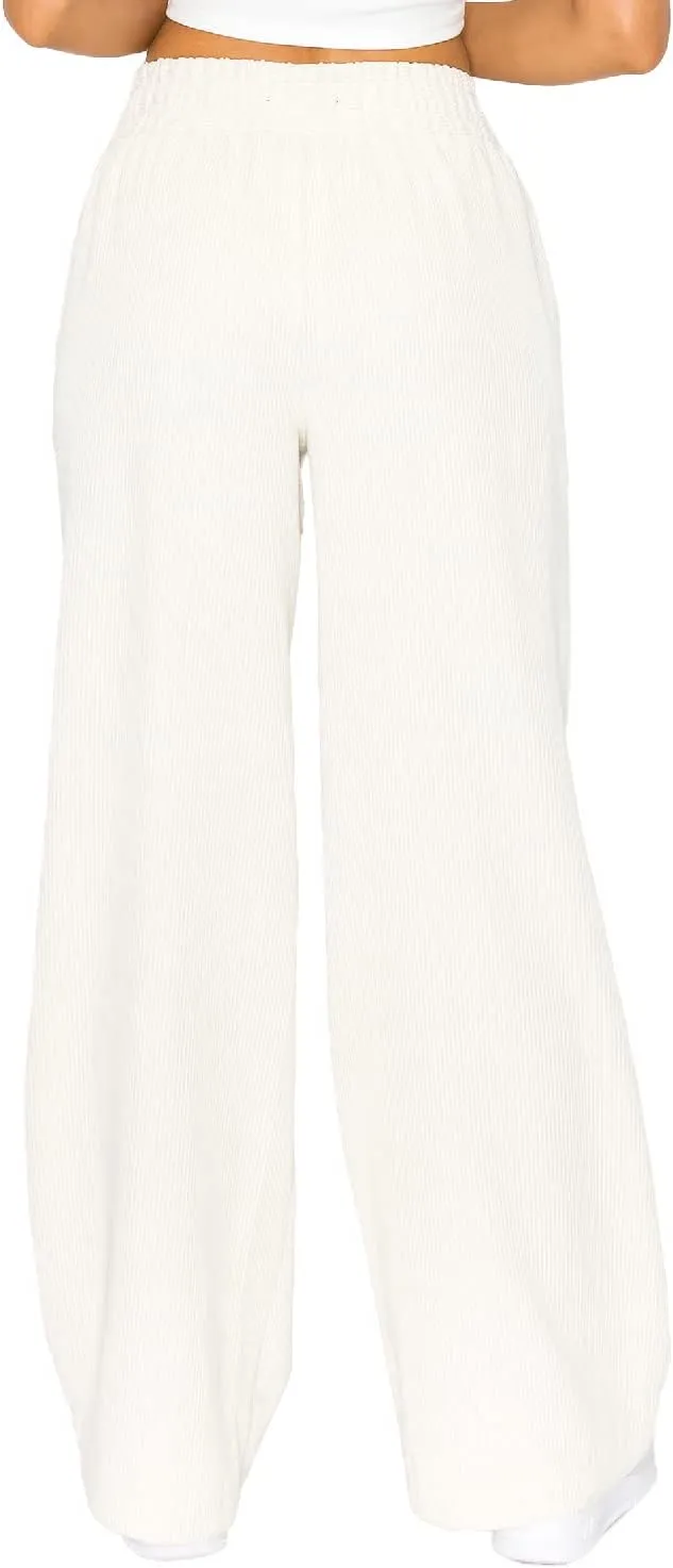 Cali1850 Women’s Casual Corduroy Pants – Elastic Waistband Soft Trousers with Pockets