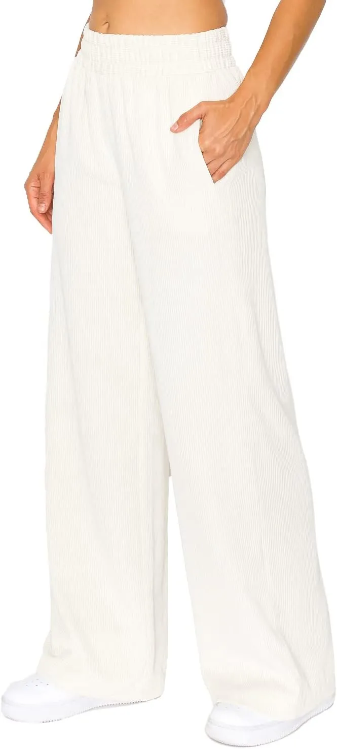 Cali1850 Women’s Casual Corduroy Pants – Elastic Waistband Soft Trousers with Pockets