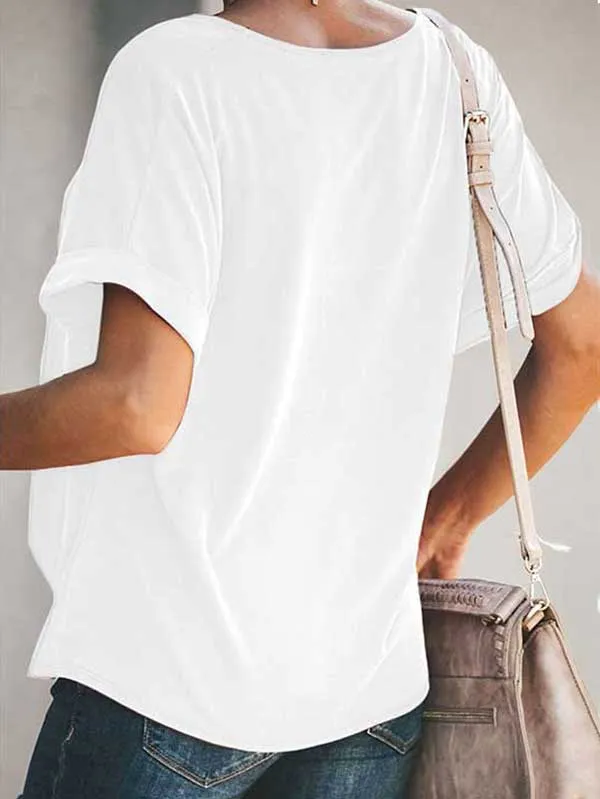 Casual V Neck Rolled Short Sleeve Twist T-Shirt