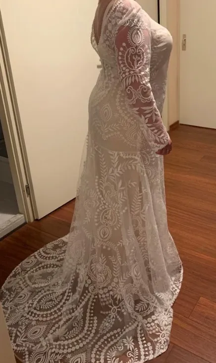 Country Boho Beach Destination Wedding Dress Two Pieces Lace Illusion Mermaid Bridal Gown