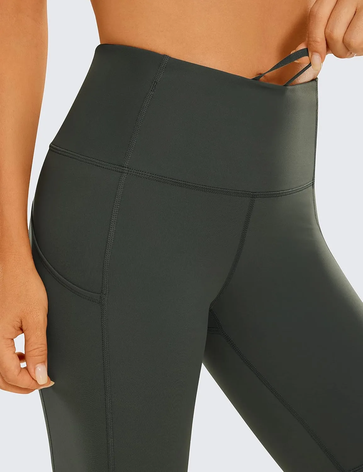 CRZ YOGA Womens Naked Feeling Light Biker Shorts with Pockets 8 Inches - High Waisted Workout Athletic Running Yoga Shorts