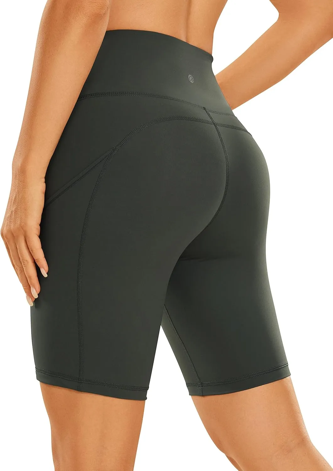 CRZ YOGA Womens Naked Feeling Light Biker Shorts with Pockets 8 Inches - High Waisted Workout Athletic Running Yoga Shorts