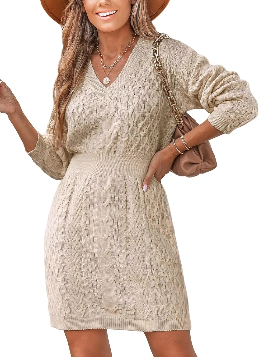 CUPSHE Women Long Sleeve Midi Sweater Dress Loose Cable Knit Pullover Trendy Fall Outfits