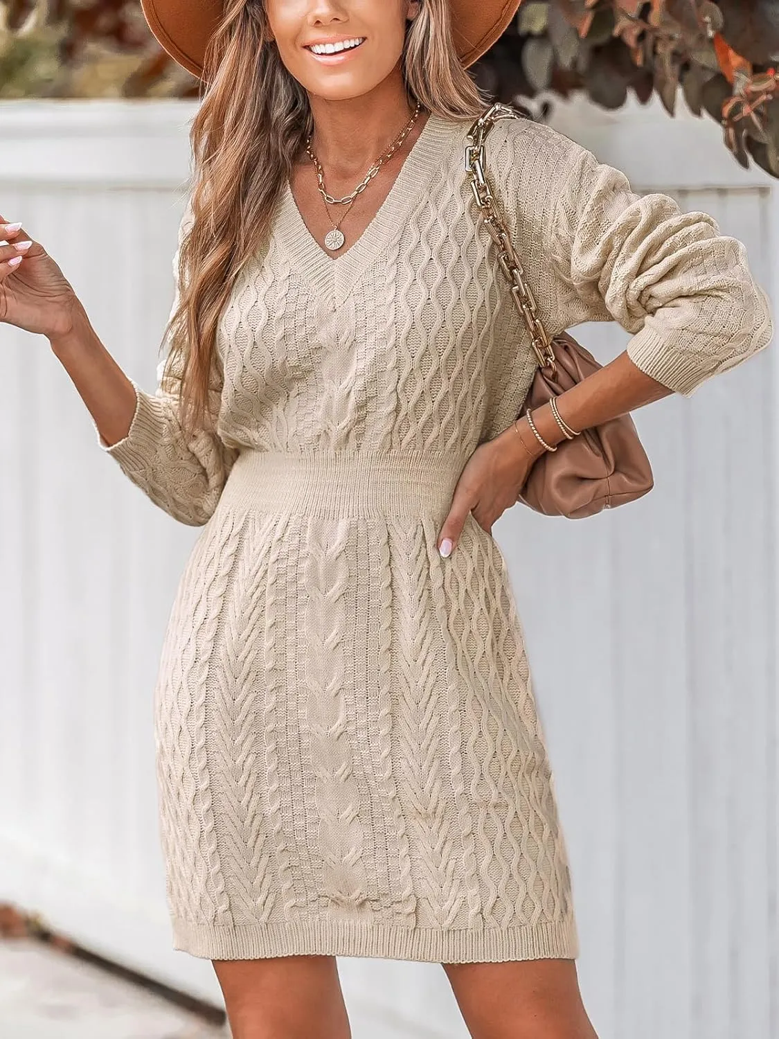 CUPSHE Women Long Sleeve Midi Sweater Dress Loose Cable Knit Pullover Trendy Fall Outfits