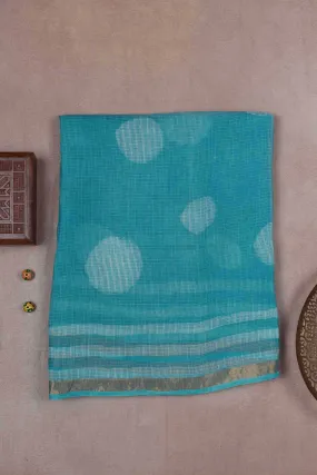 Cyan Blue Block Printed Kota Silk saree