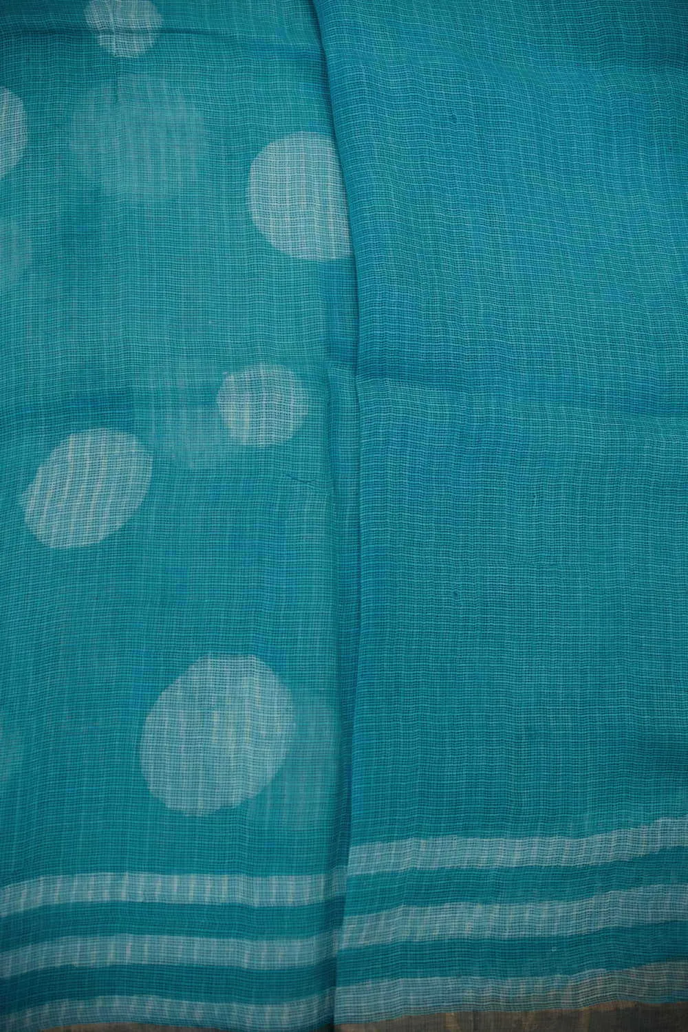 Cyan Blue Block Printed Kota Silk saree