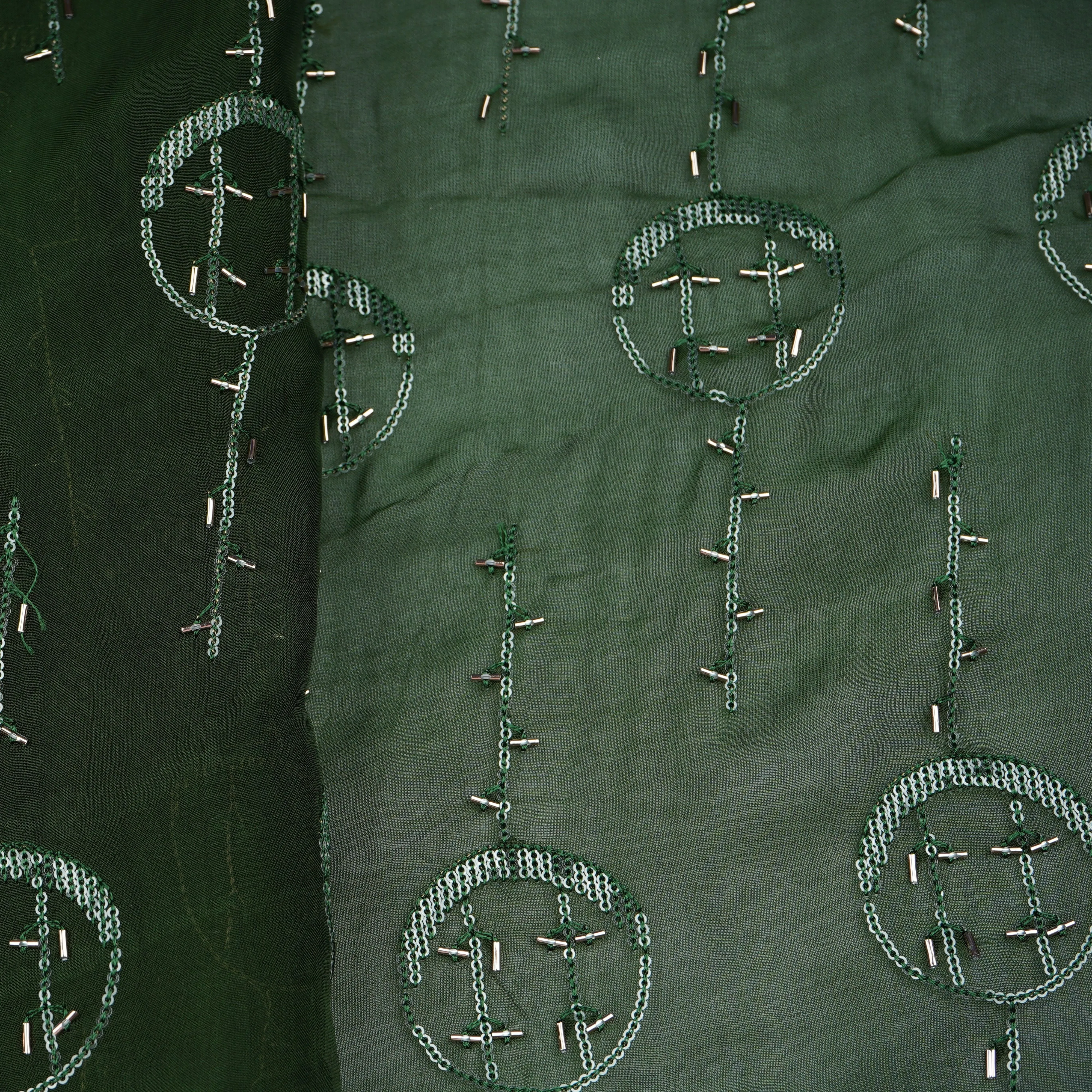Dark Green Cutdana Sequins Embroidery Organza Fabric 21022