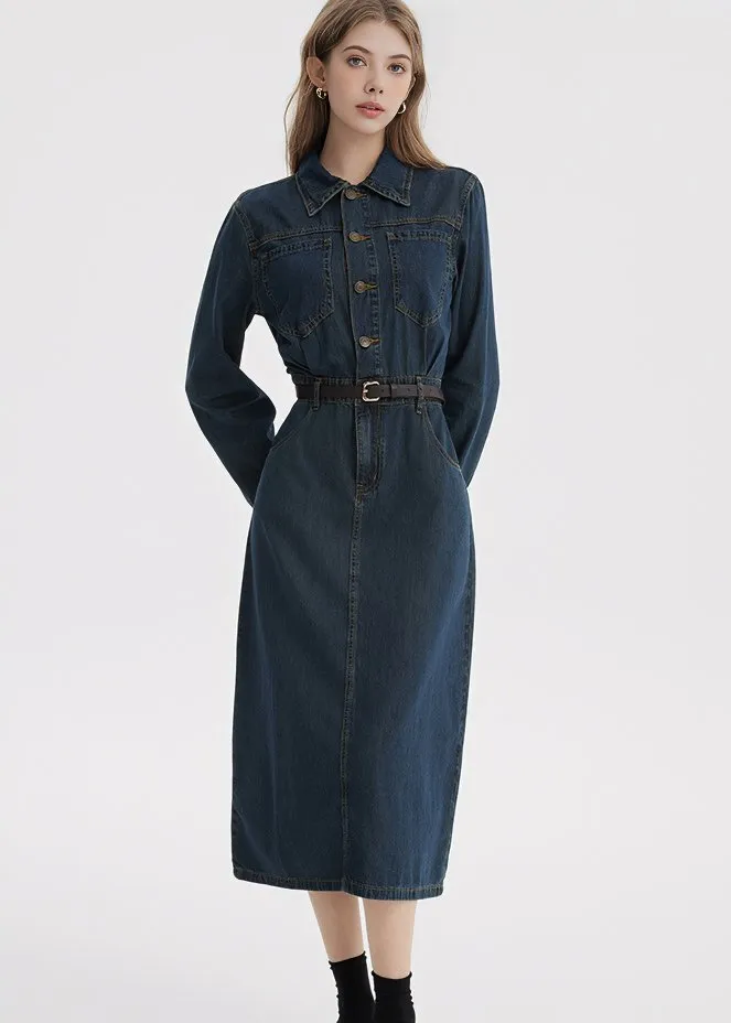 DENIM SHIRT BELT DRESS