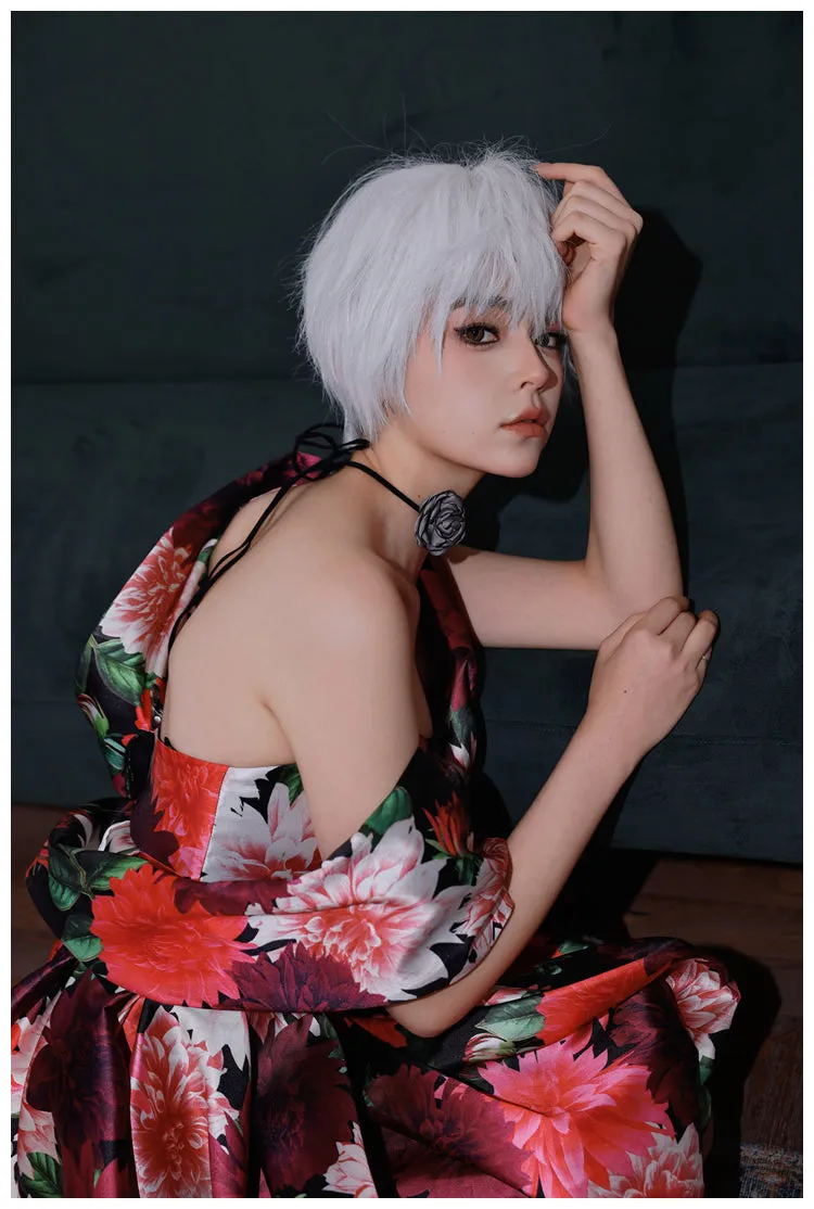 DOLLY Elegant Off Shoulder Flower Print fold bubble Dress-CINDY