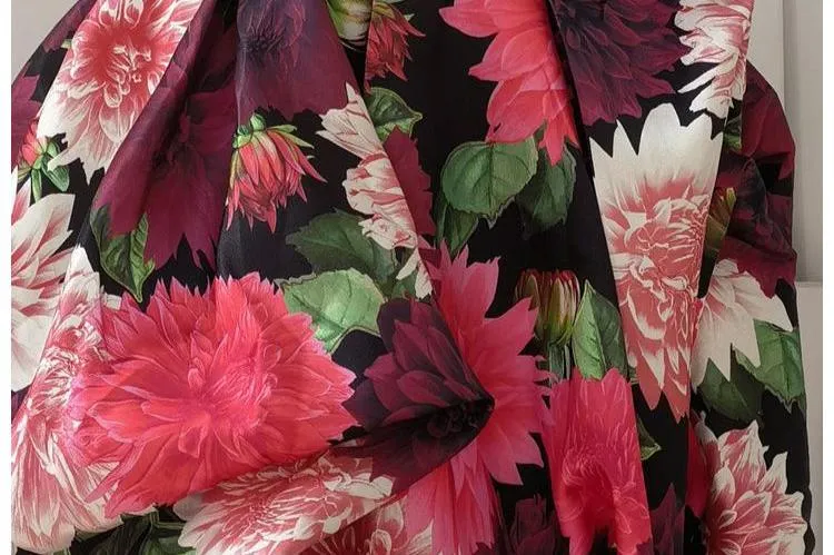 DOLLY Elegant Off Shoulder Flower Print fold bubble Dress-CINDY