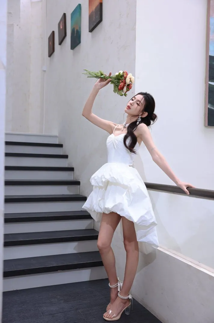 DOLLY Luxury White Sleeveless Short Puffy Chic Birthday Dress-YOYO