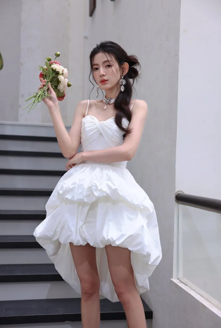 DOLLY Luxury White Sleeveless Short Puffy Chic Birthday Dress-YOYO