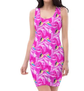 Elegant Roses Print Bodycon Dress | Classic Feminine Fashion Statement
