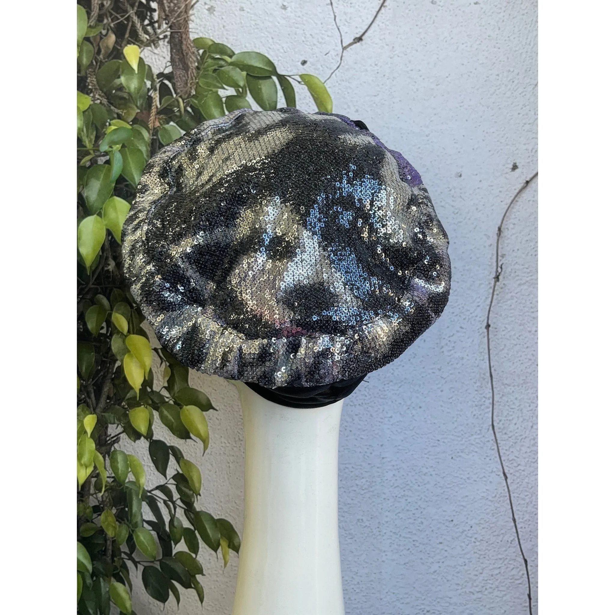 Embellished Hat - Size #2 Black Silver Sequins
