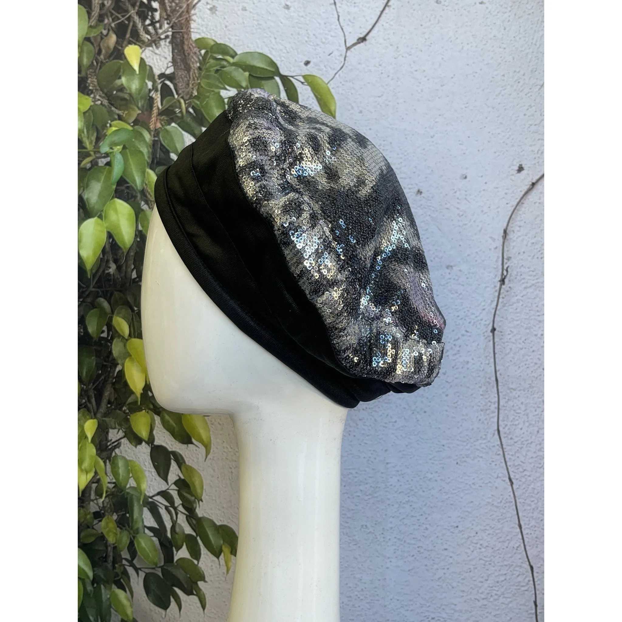 Embellished Hat - Size #2 Black Silver Sequins