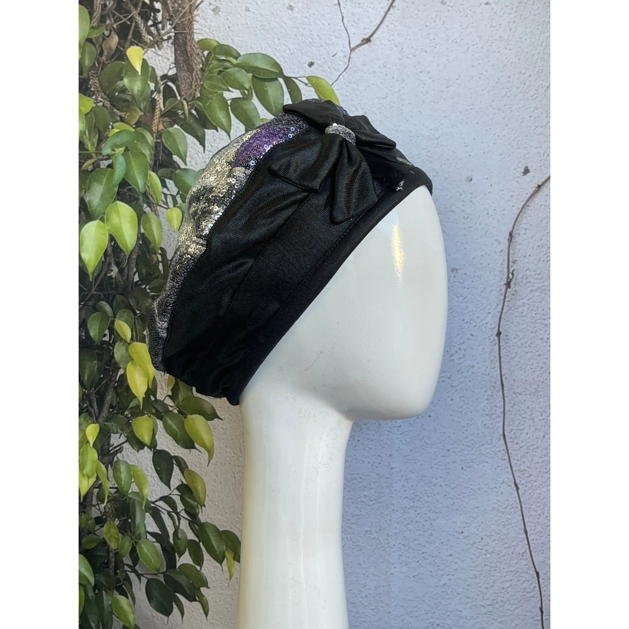 Embellished Hat - Size #2 Black Silver Sequins