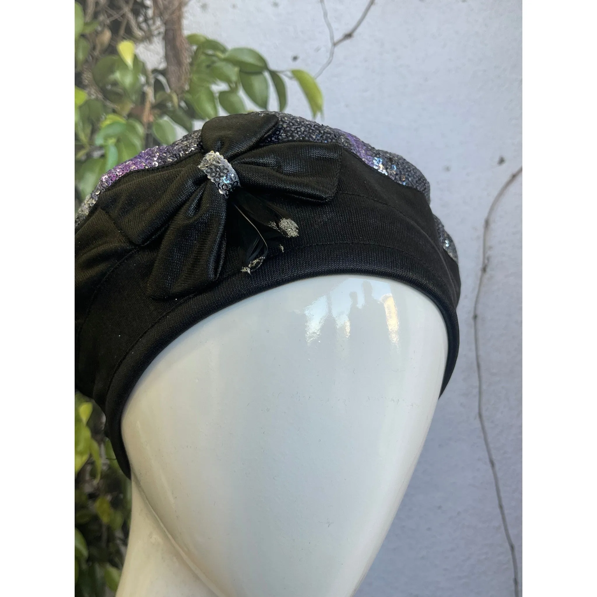 Embellished Hat - Size #2 Black Silver Sequins