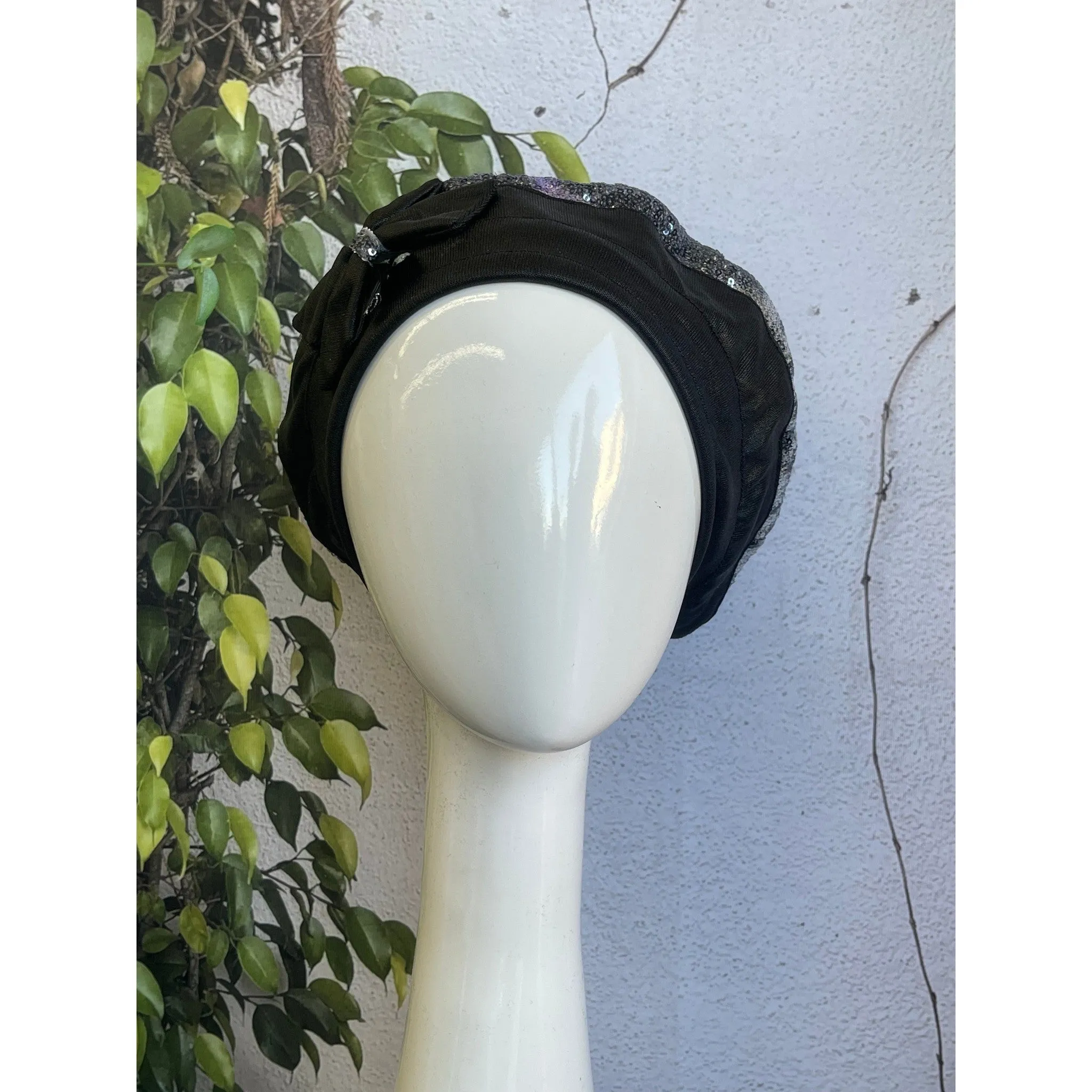 Embellished Hat - Size #2 Black Silver Sequins