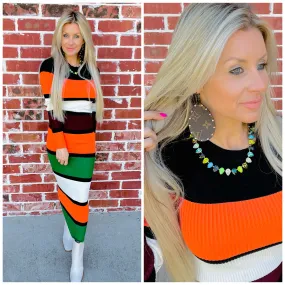 Fall Leaves Colorblock Sweater Dress