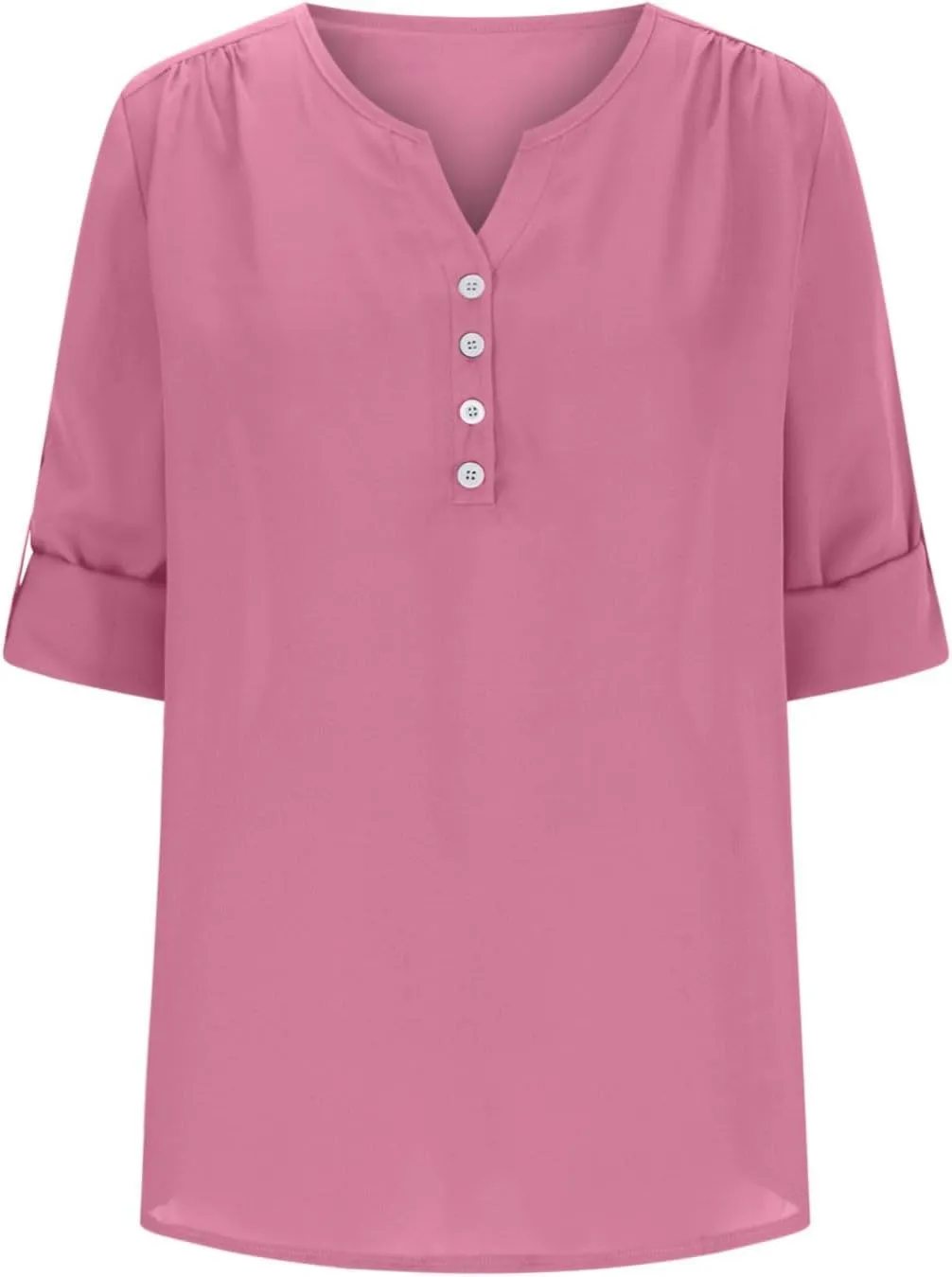 Fall Tops for Women 2024 Rolled Up Long Sleeve V Neck Button Down T Shirts Business Casual Work Chiffon Tunic Blouse