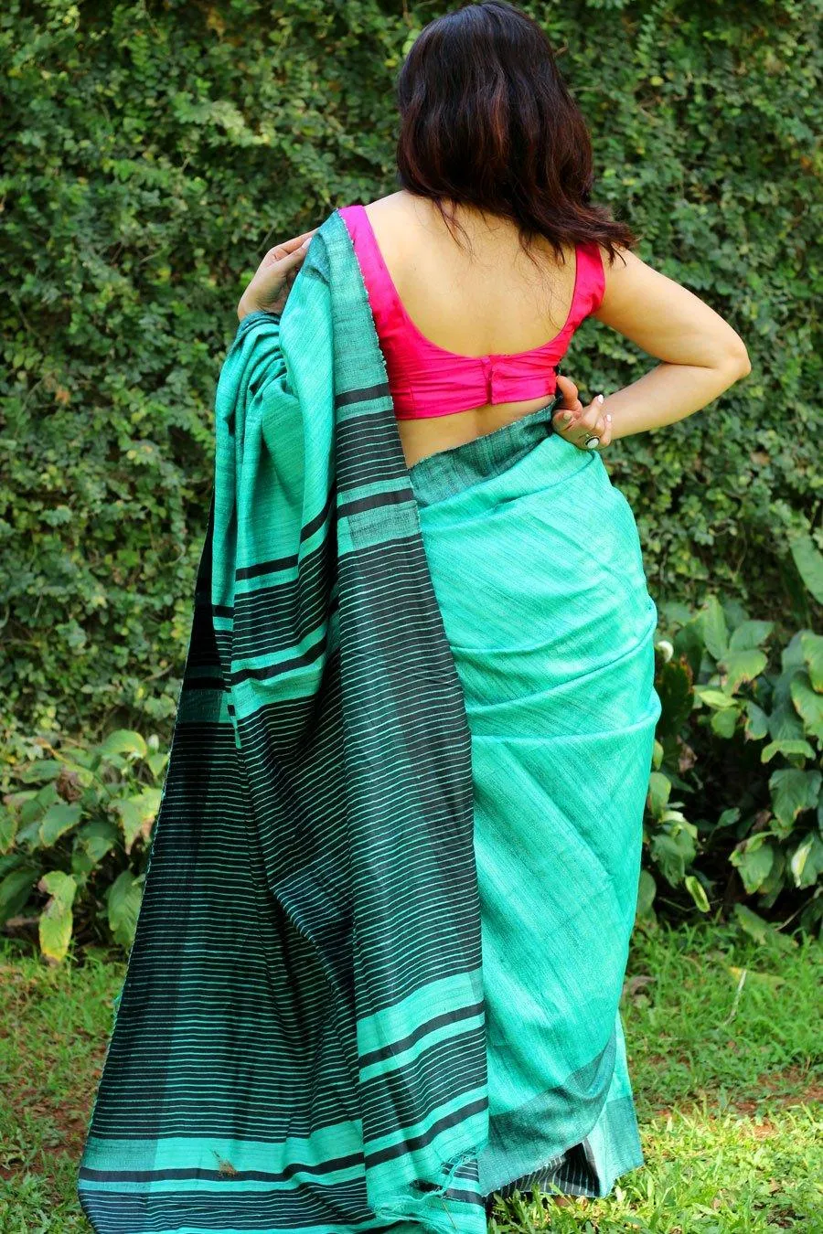 Flattering Light Blue Colored Printed Pure Linen Saree