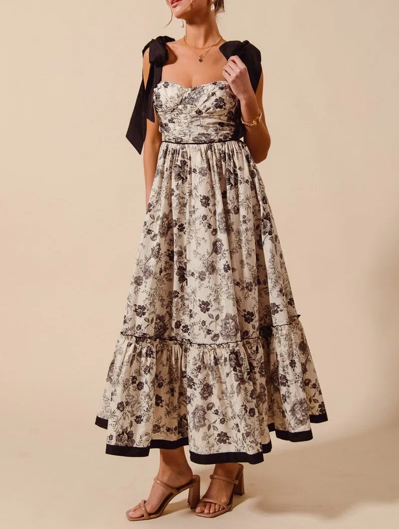 Flowy Floral Feminine Dress with Contrast