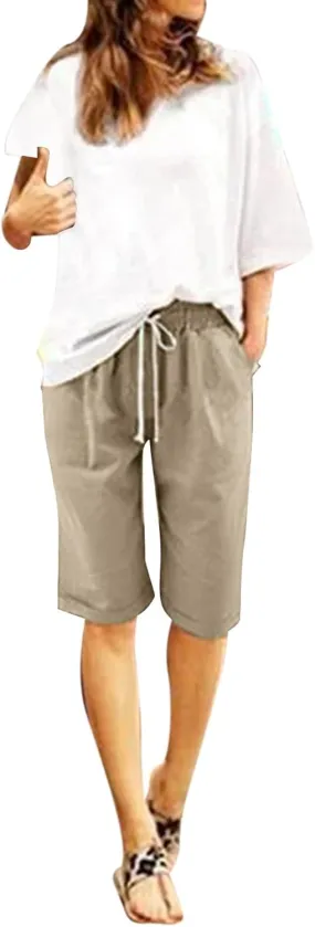 FZVYD Capri Leggings for Women Soft High Waist Capris Elastic Drawstring Crop Sweatpants Workout Running Pants with Pockets