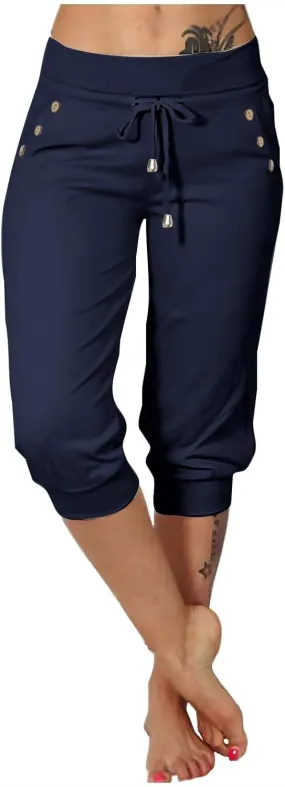 FZVYD Capri Leggings for Women Soft High Waist Capris Elastic Drawstring Crop Sweatpants Workout Running Pants with Pockets