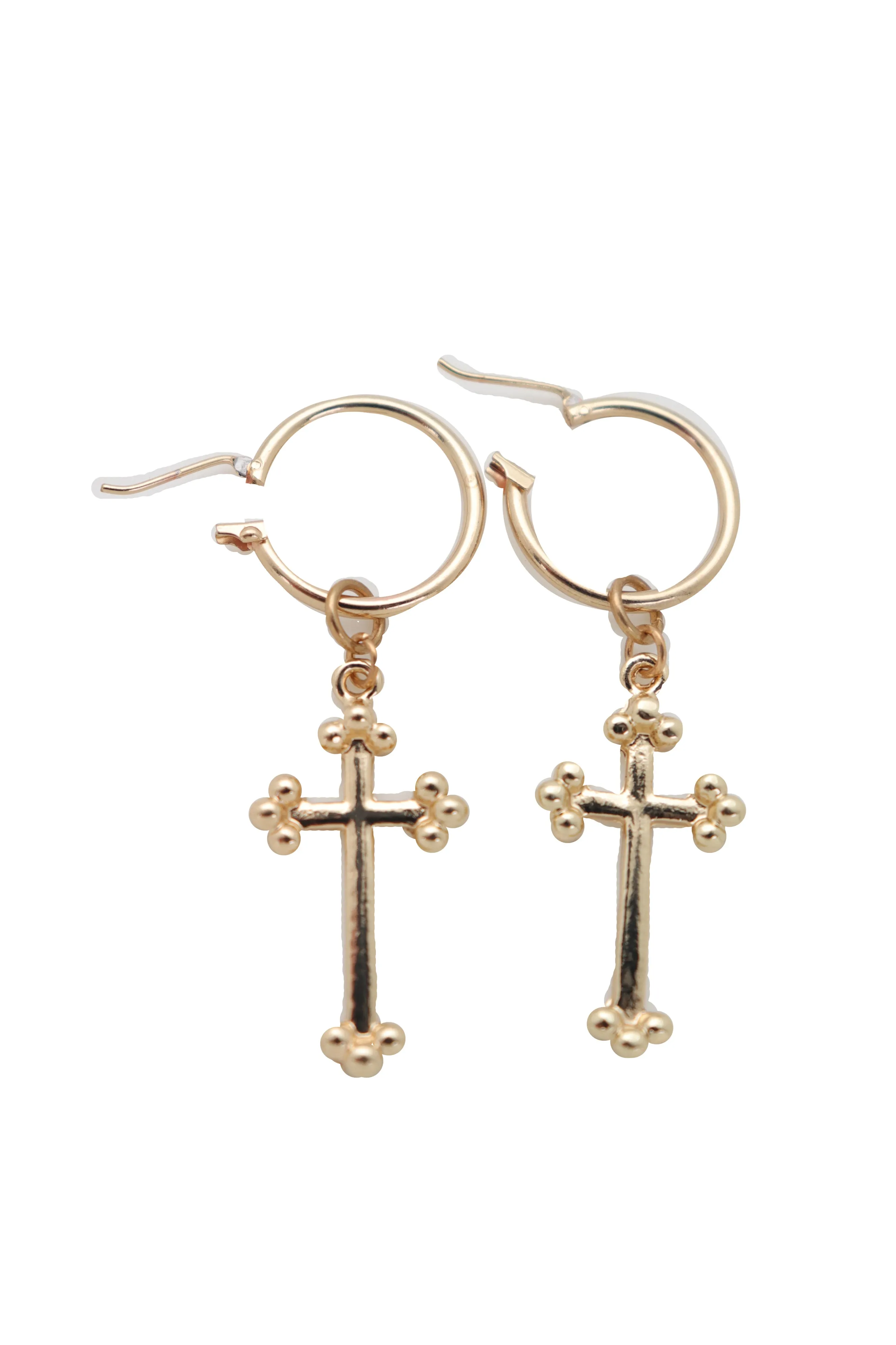 Gold Metal Cute Religious Dangle Earrings Christian Cross