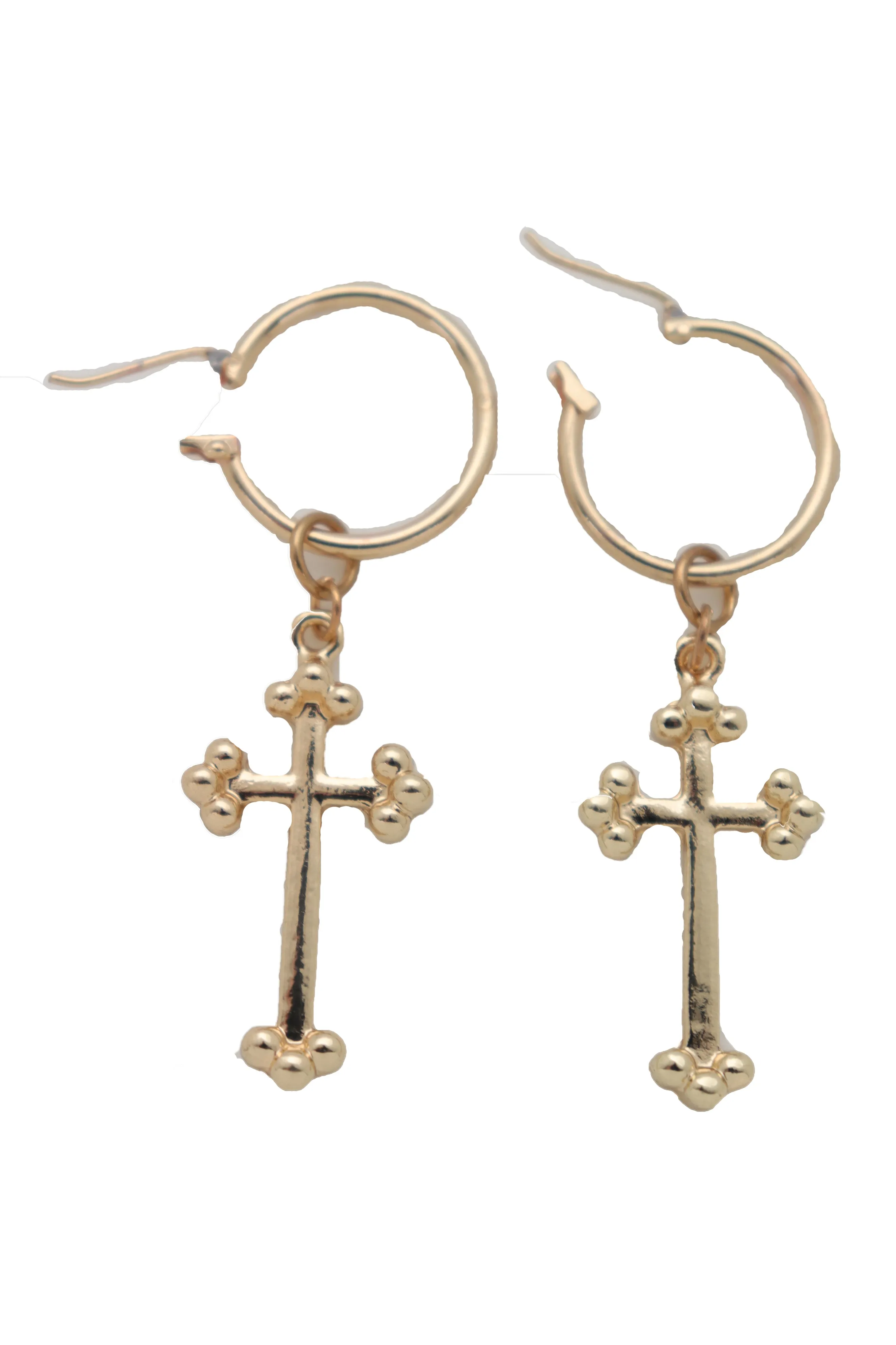 Gold Metal Cute Religious Dangle Earrings Christian Cross