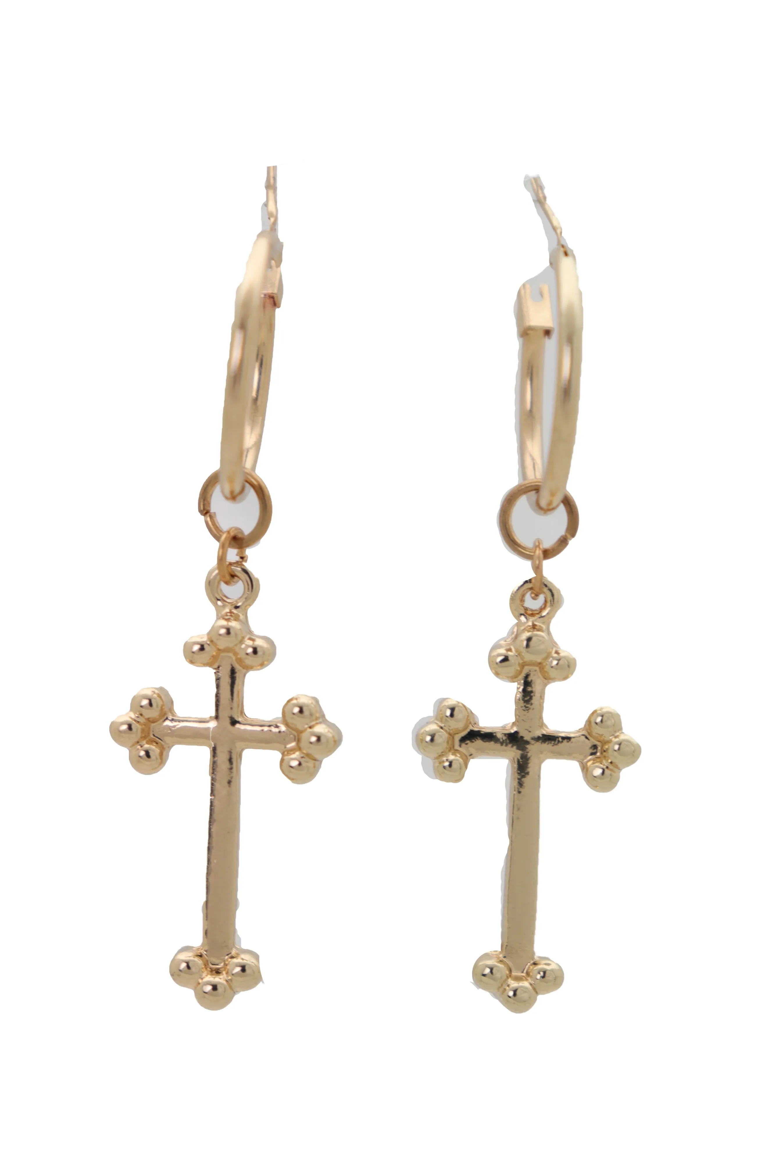 Gold Metal Cute Religious Dangle Earrings Christian Cross