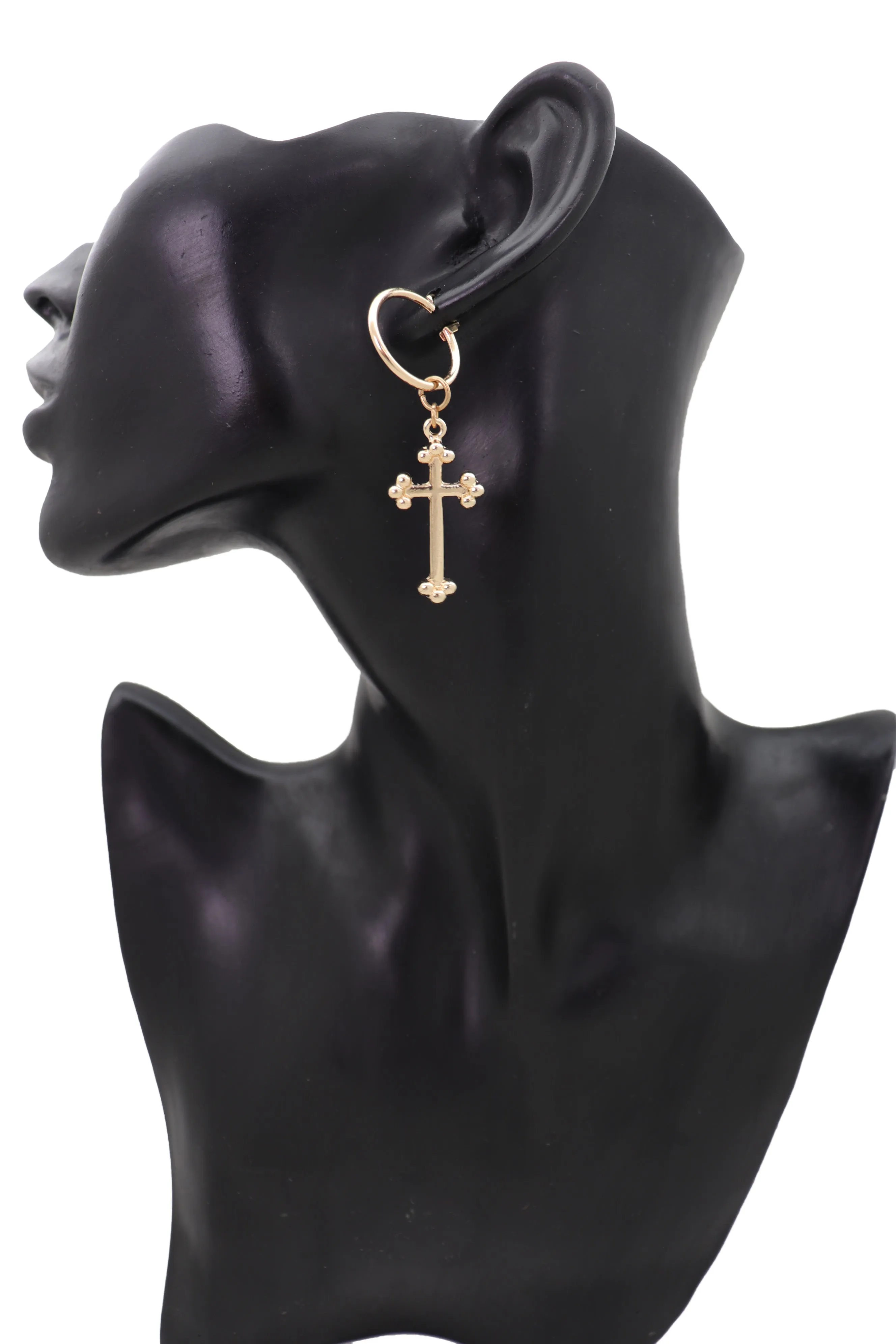Gold Metal Cute Religious Dangle Earrings Christian Cross