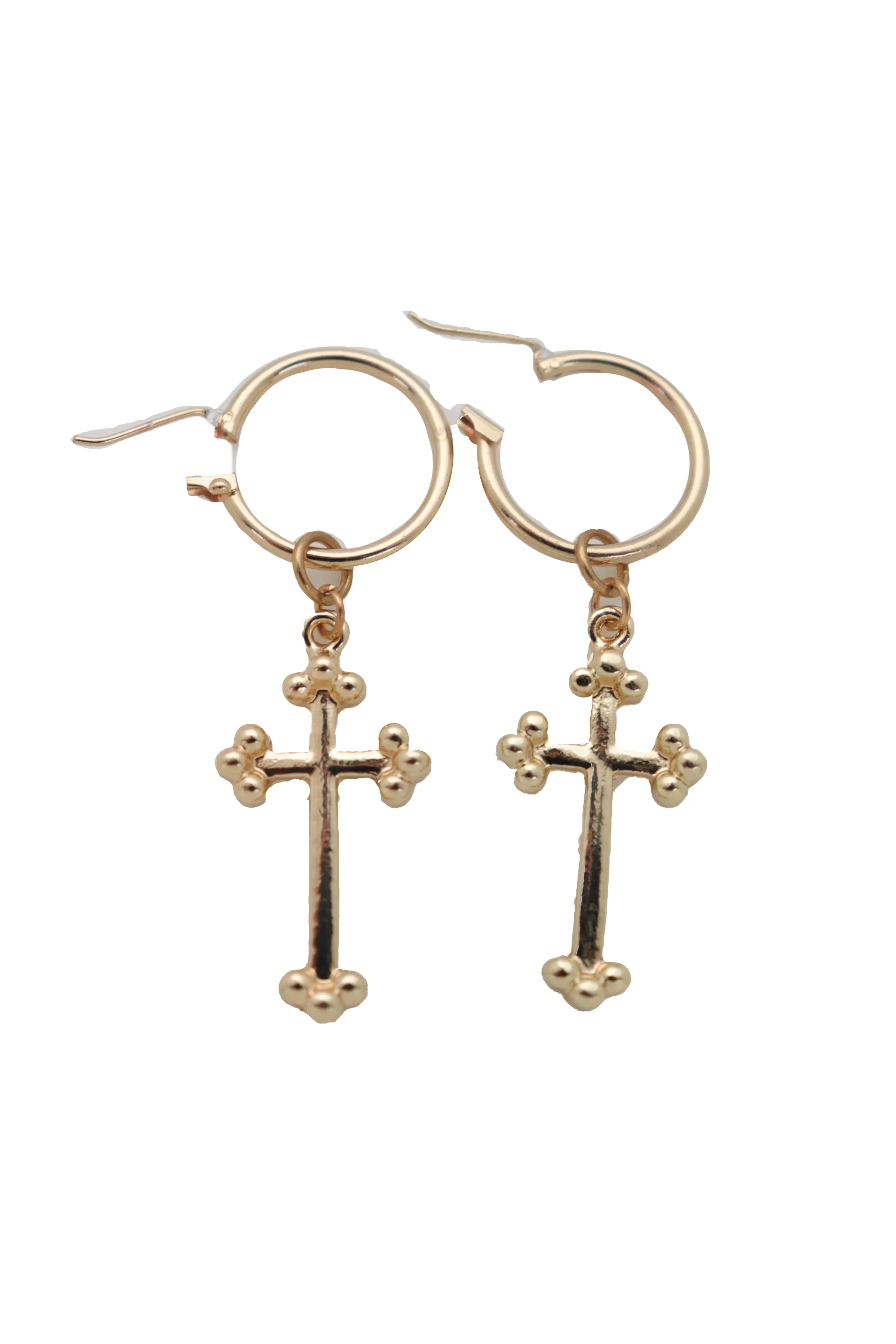 Gold Metal Cute Religious Dangle Earrings Christian Cross