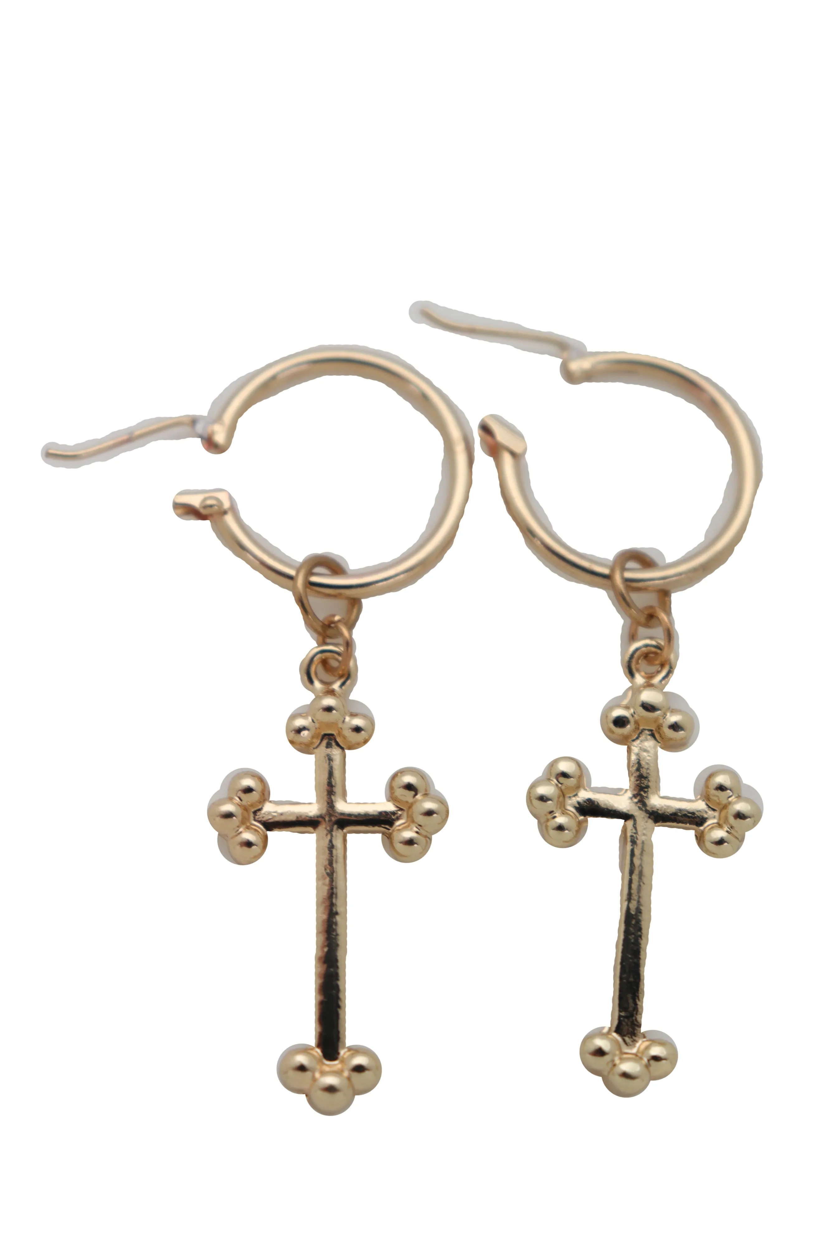 Gold Metal Cute Religious Dangle Earrings Christian Cross