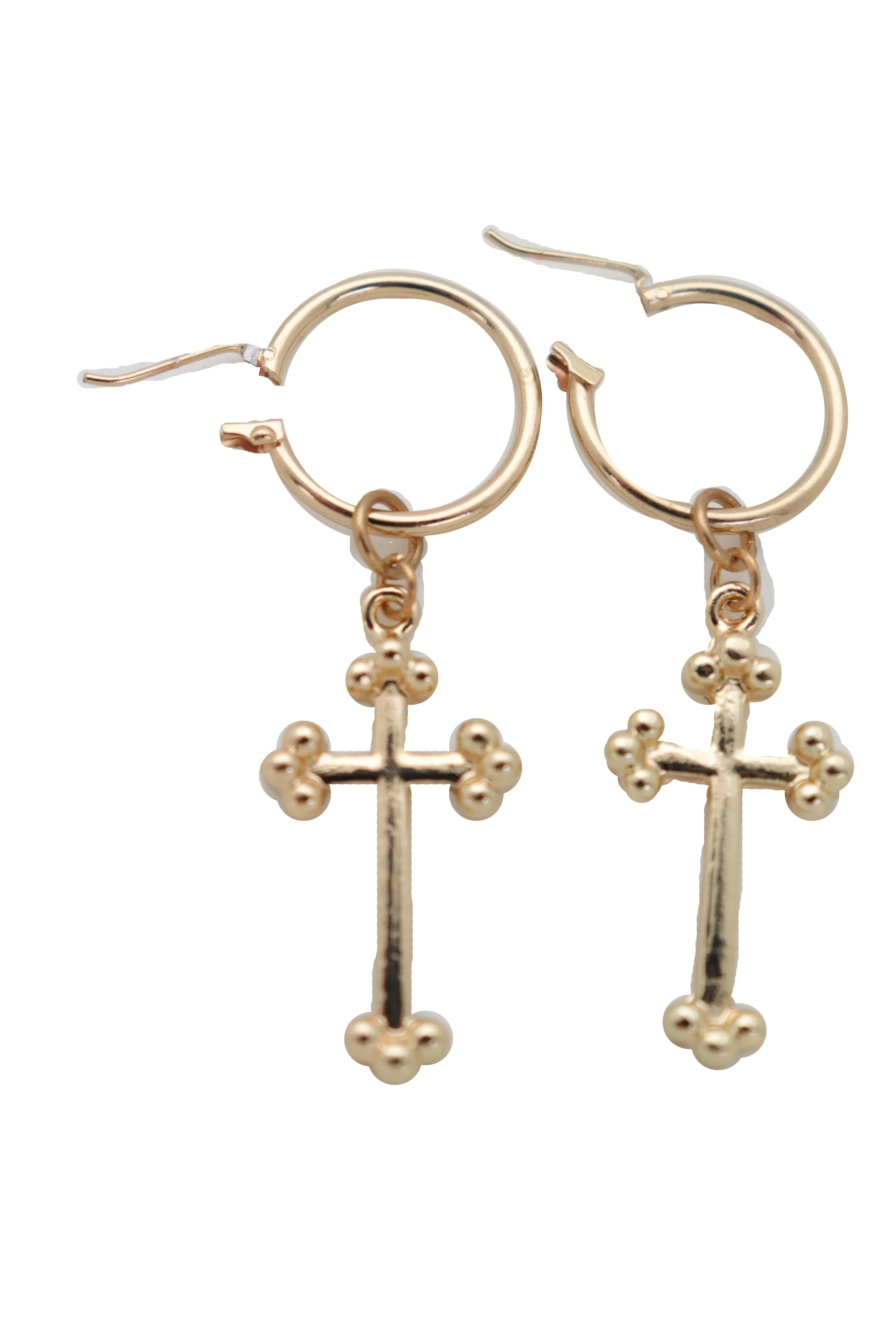 Gold Metal Cute Religious Dangle Earrings Christian Cross