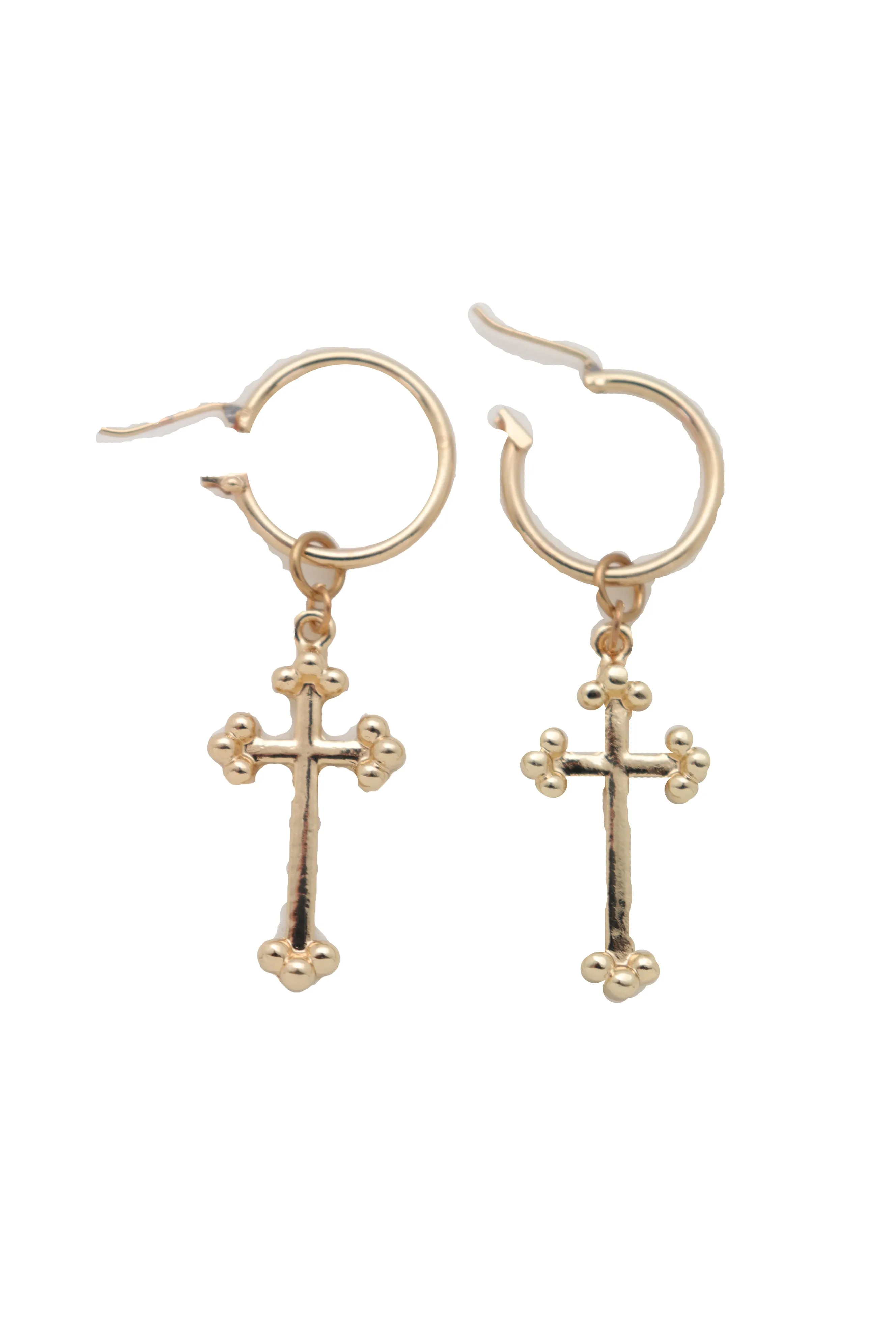 Gold Metal Cute Religious Dangle Earrings Christian Cross