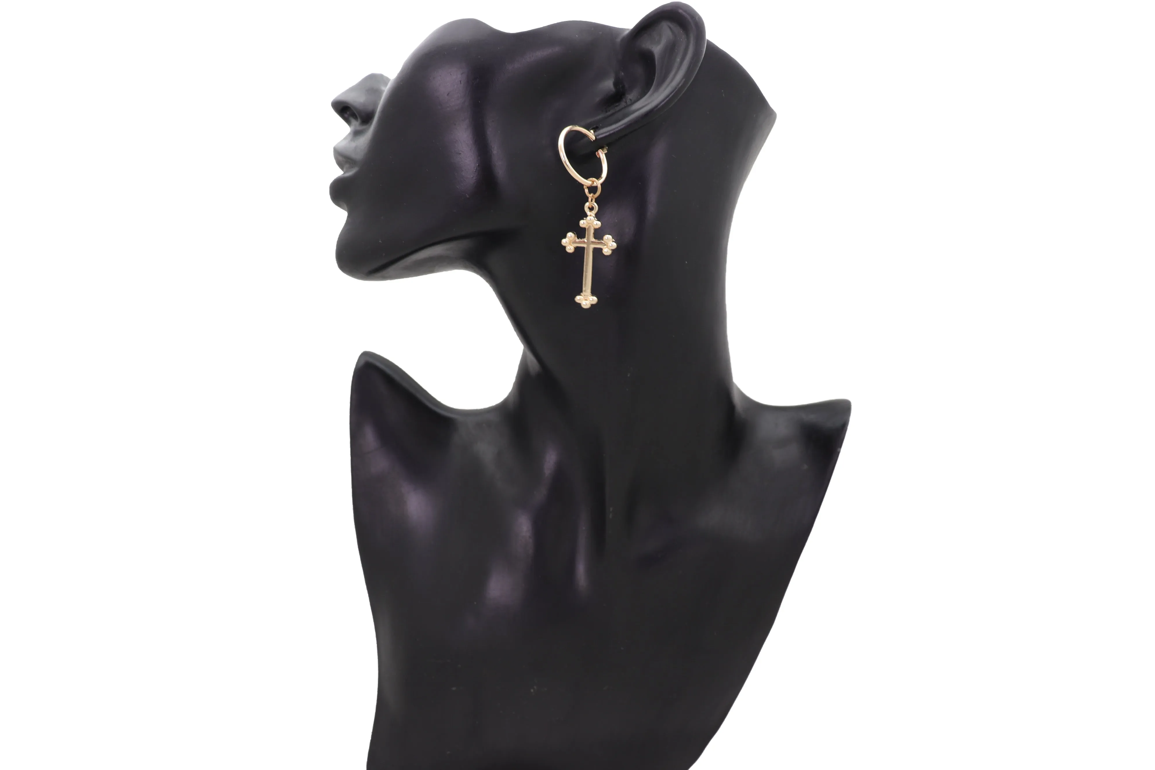 Gold Metal Cute Religious Dangle Earrings Christian Cross