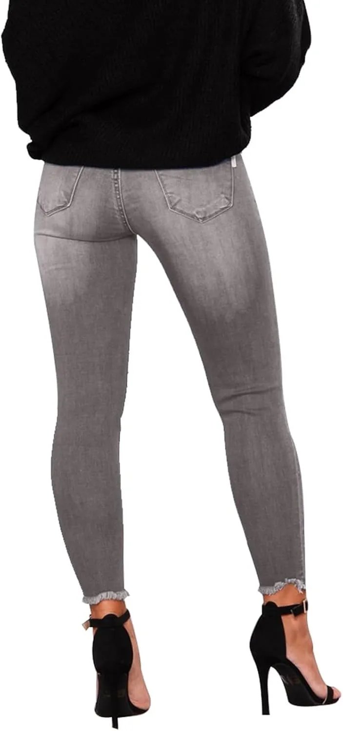 Gumipy Ripped Jeans Womens Skinny Distressed Stretchy Jeans Trendy Button Up High Waisted Jeans Curvy Jeans with Pockets